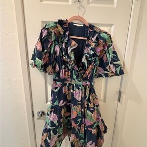 Floral Ruffle Wrap Dress - Navy Multi